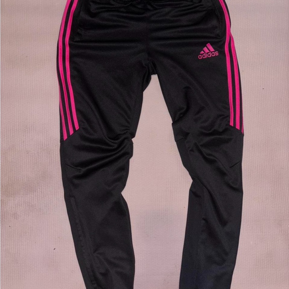 Adidas Kids Black Joggers with Pink Stripes